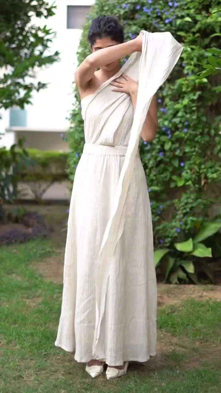 Rust Crinkled Cotton Flax Boho Infinity Drape Gown with Matching Tube