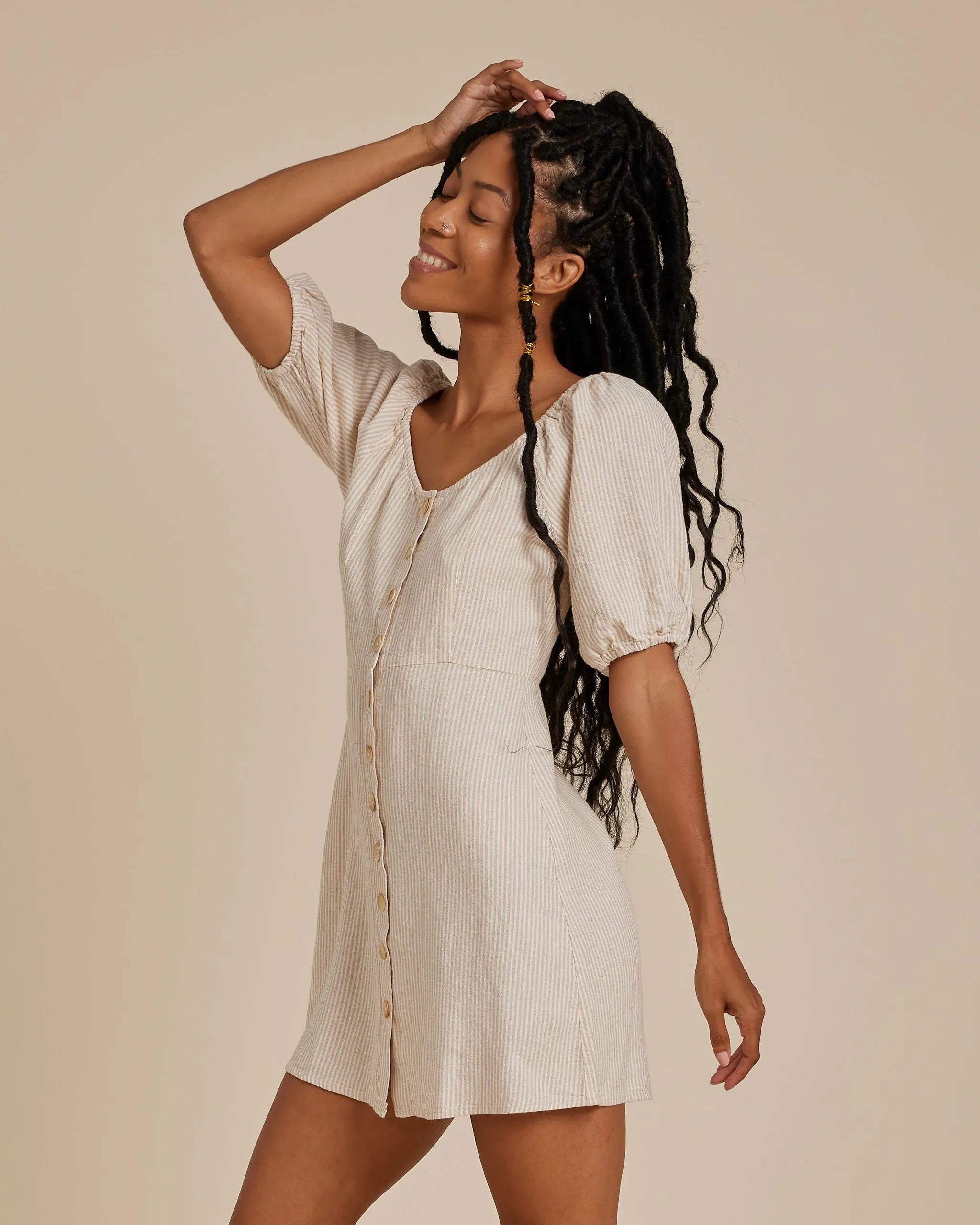 Rylee   Cru Women's Bardot Dress - Sand Stripe