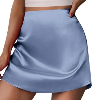 Satin Short Skirts for Women Silk Mini Skirt High Waisted A-Line Zipper Skirts Casual Soild Color Party Skorts Club Y2k Skirt
