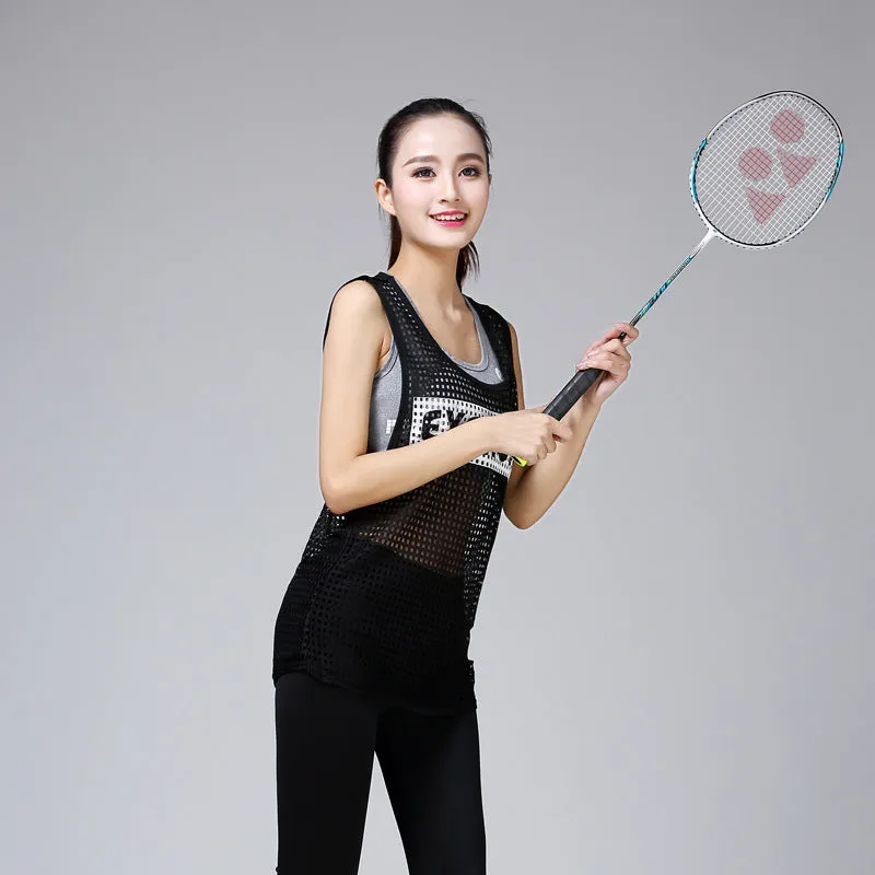 See Through Mesh Sleeveless Fitness Women Summer Loose Jogging Sporty Tank Top Korean Slim Look Yoga Activewear