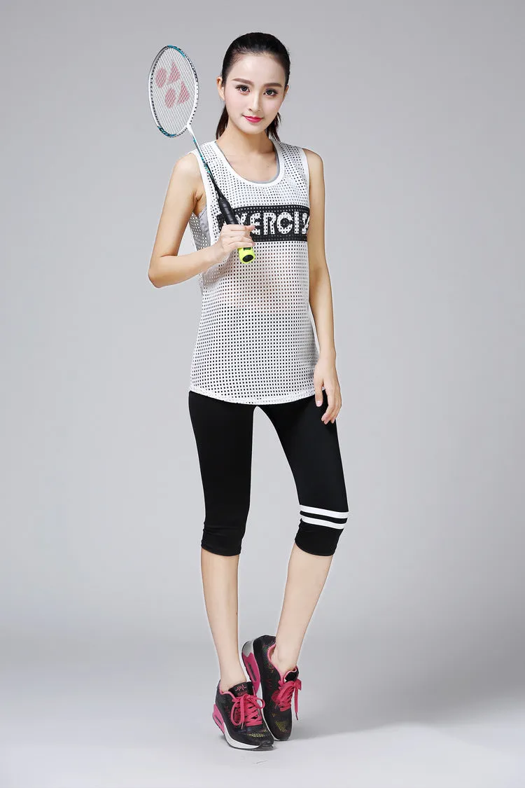 See Through Mesh Sleeveless Fitness Women Summer Loose Jogging Sporty Tank Top Korean Slim Look Yoga Activewear