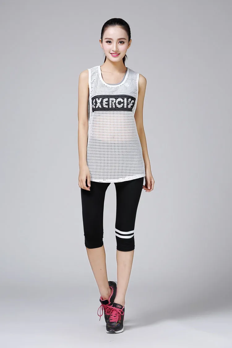 See Through Mesh Sleeveless Fitness Women Summer Loose Jogging Sporty Tank Top Korean Slim Look Yoga Activewear
