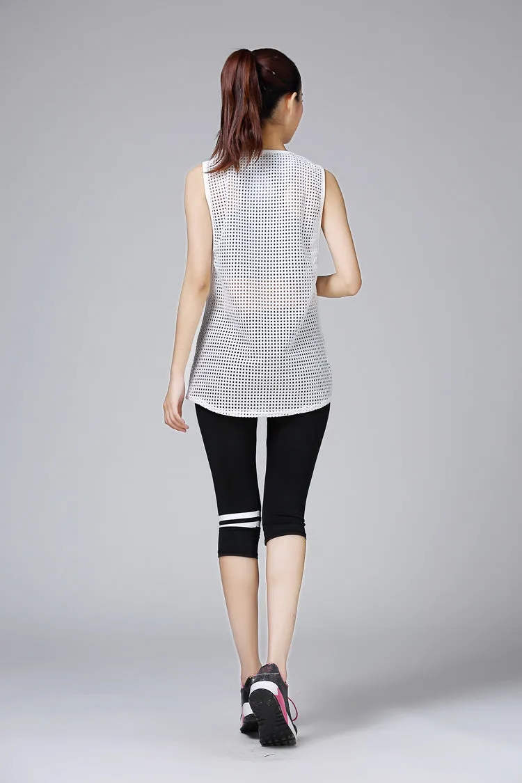 See Through Mesh Sleeveless Fitness Women Summer Loose Jogging Sporty Tank Top Korean Slim Look Yoga Activewear