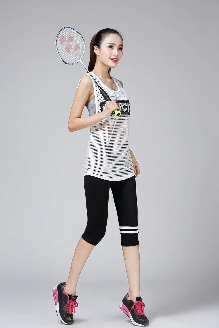 See Through Mesh Sleeveless Fitness Women Summer Loose Jogging Sporty Tank Top Korean Slim Look Yoga Activewear