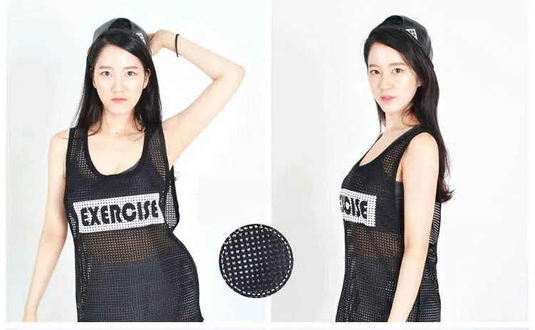 See Through Mesh Sleeveless Fitness Women Summer Loose Jogging Sporty Tank Top Korean Slim Look Yoga Activewear