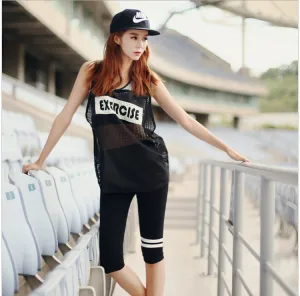 See Through Mesh Sleeveless Fitness Women Summer Loose Jogging Sporty Tank Top Korean Slim Look Yoga Activewear