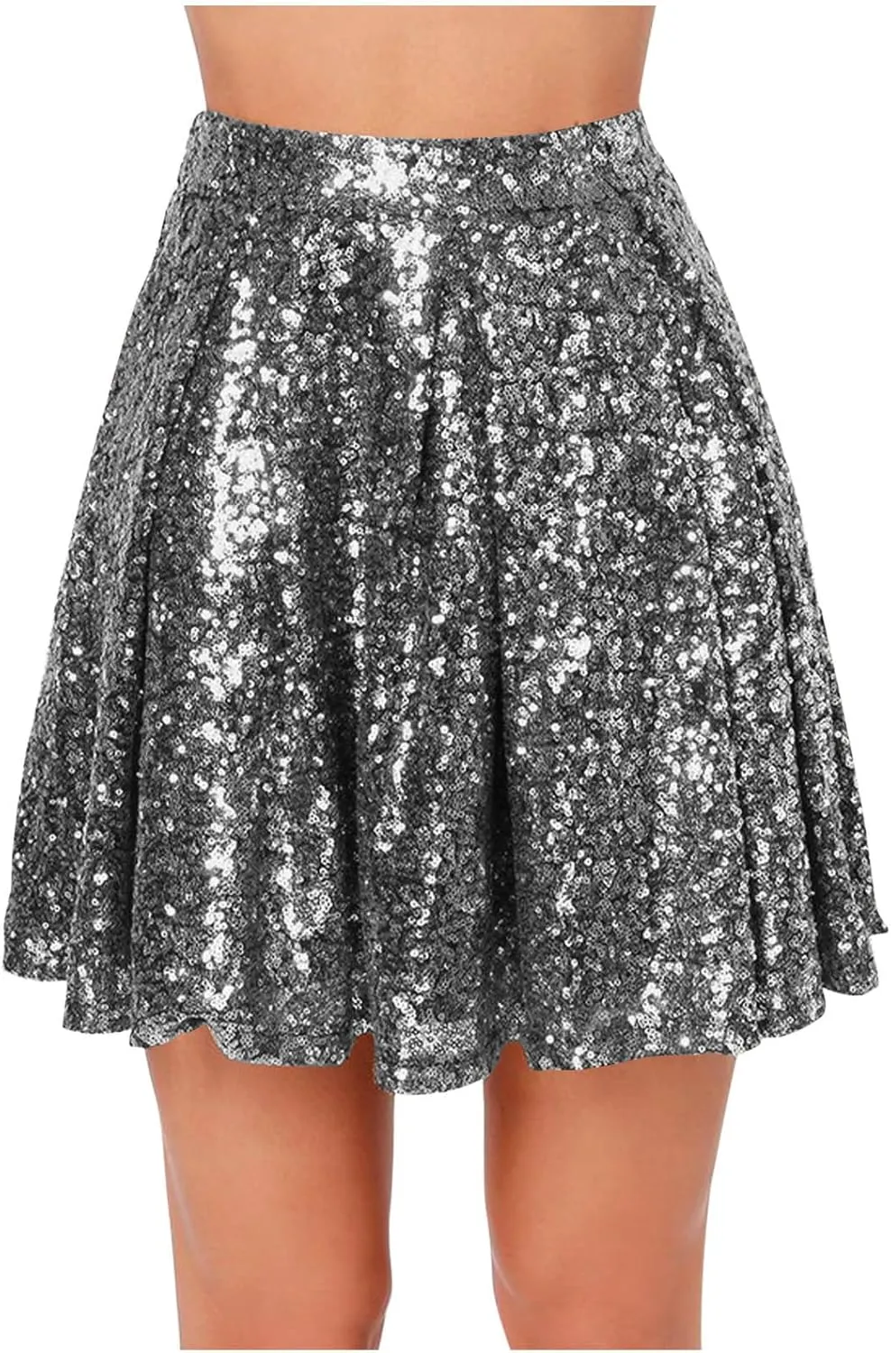 Sequin Skirt for Women Elastic Waist Sparkly A-Line Sparlky Skirts with Lining Casual Fashion Holiday Dance Skirt