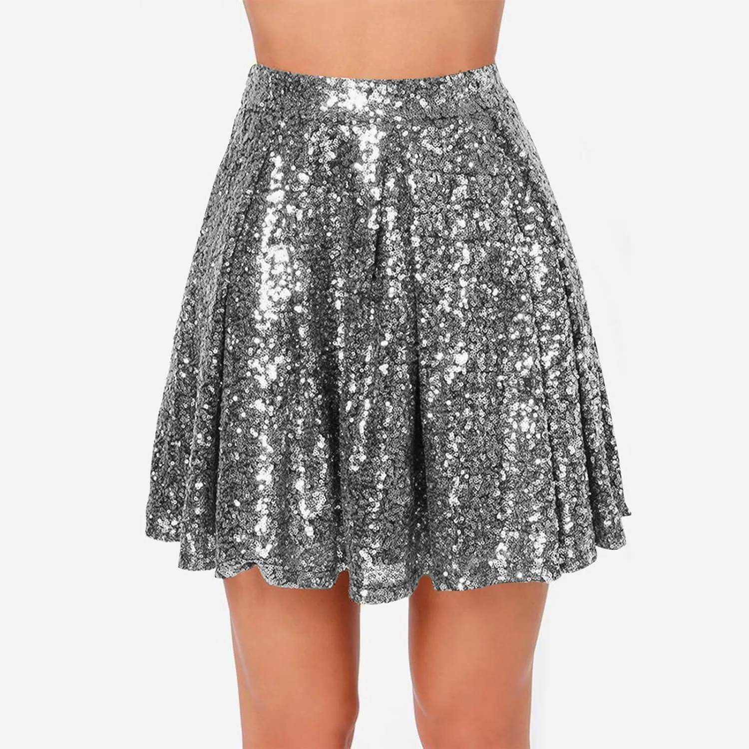 Sequin Skirt for Women Elastic Waist Sparkly A-Line Sparlky Skirts with Lining Casual Fashion Holiday Dance Skirt