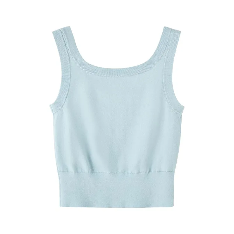 Sequined Cherry Knit Tank Top in Blue