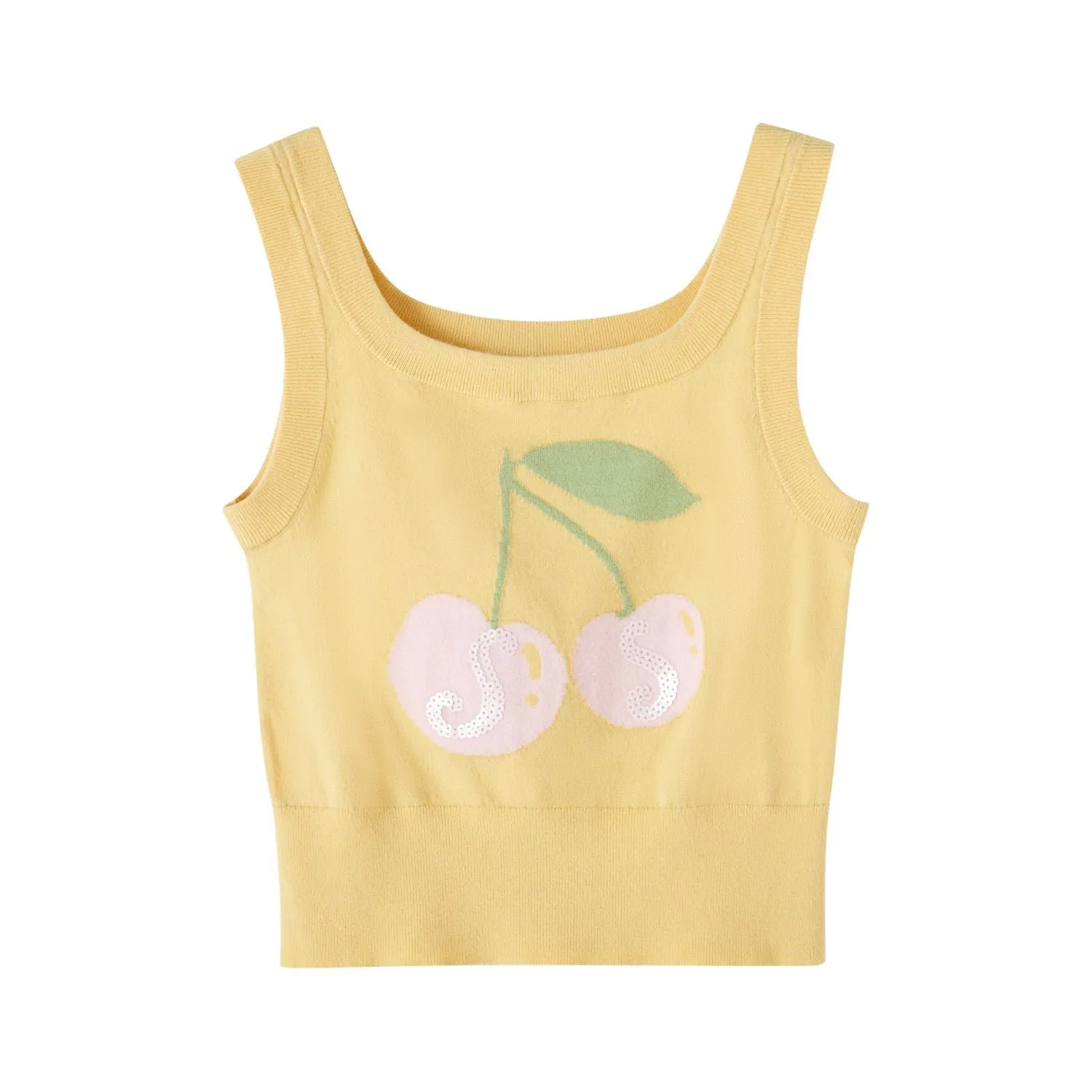 Sequined Cherry Knit Tank Top in Yellow