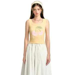 Sequined Cherry Knit Tank Top in Yellow
