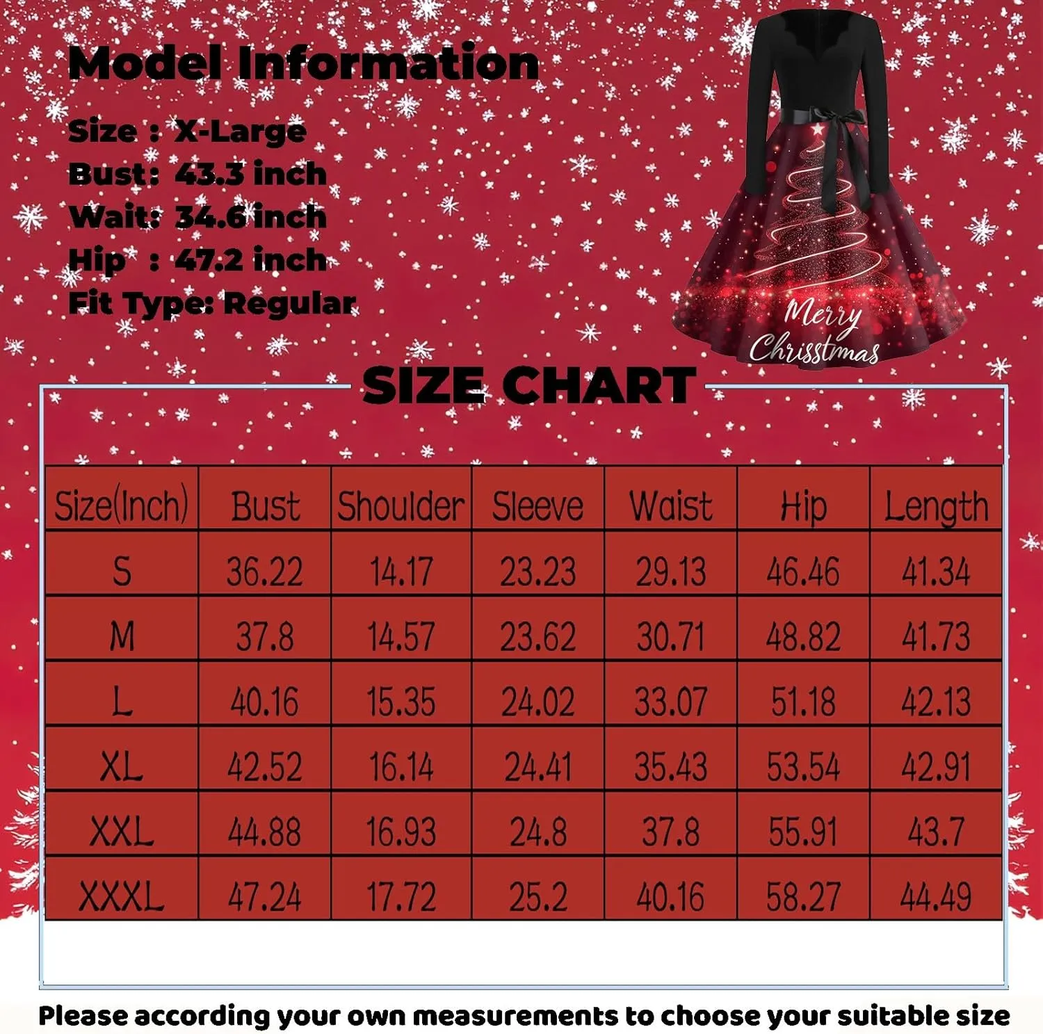 SGASY Christmas Dresses for Women 2024 Tie Waist 1950s O Neck Long Sleeve Vintage Swing Cocktail Party Dress