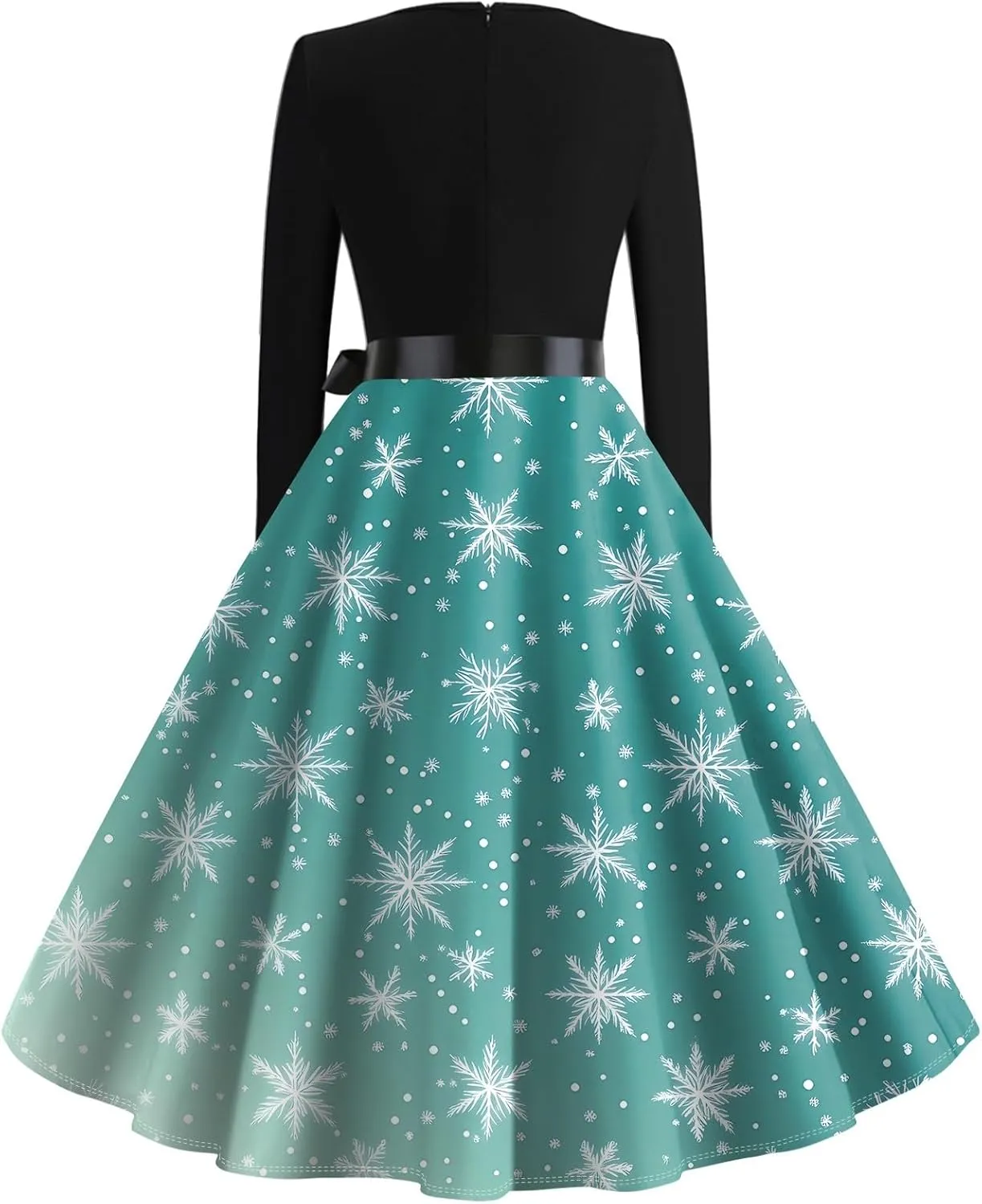 SGASY Christmas Dresses for Women 2024 Tie Waist 1950s O Neck Long Sleeve Vintage Swing Cocktail Party Dress