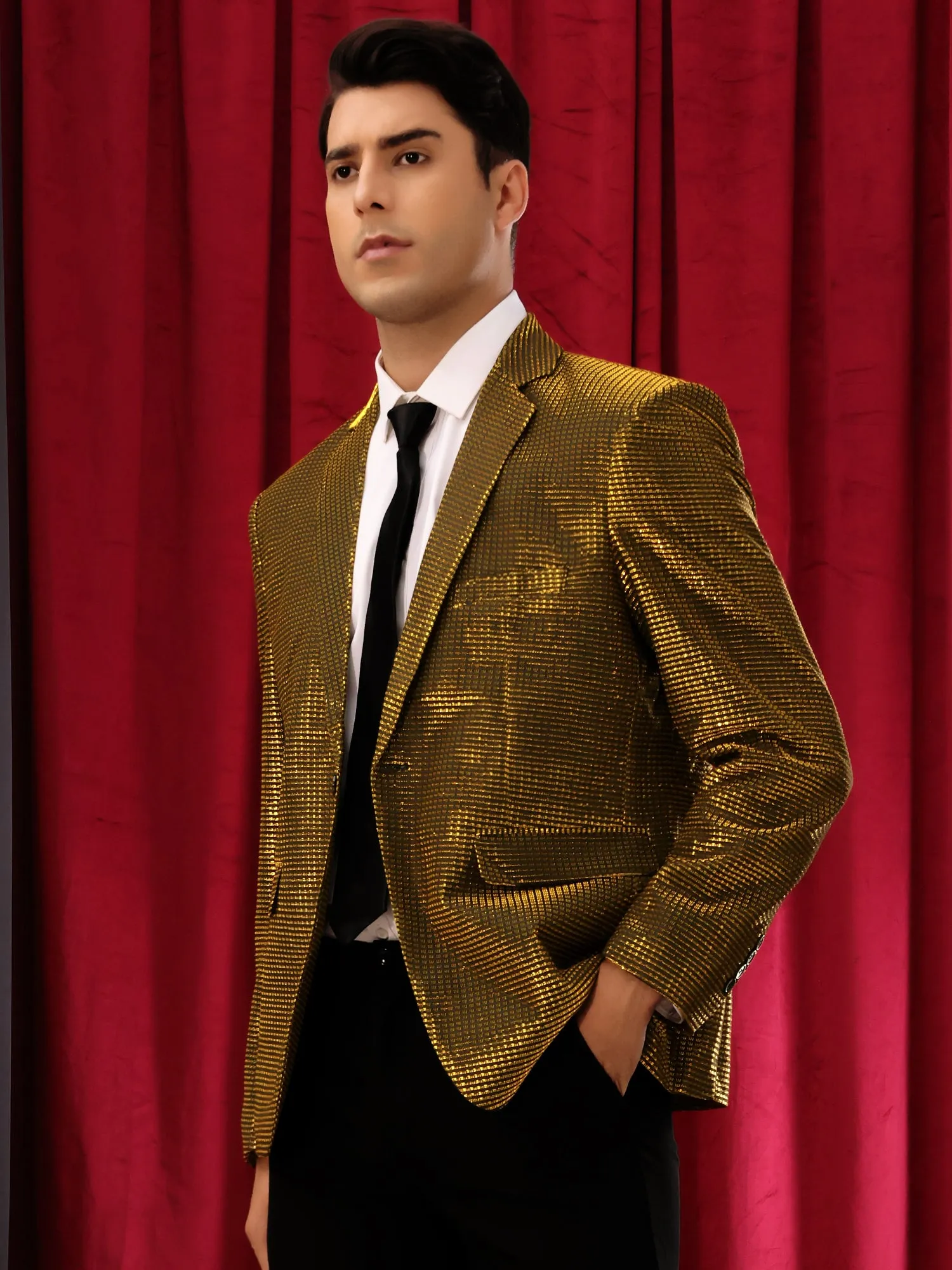 Shiny Sport Coats for Men's Single Breasted Wedding Party Metallic Blazers