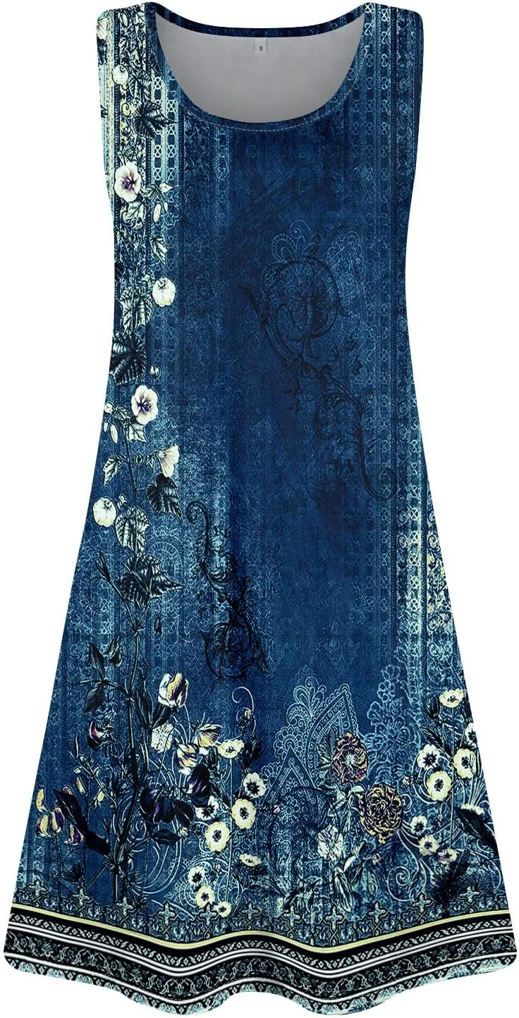 Short Dress for Women Spring Sundress Beach Dresses Sleeveless Tank Dress Cover Up Aline Summer Dress with Pocket