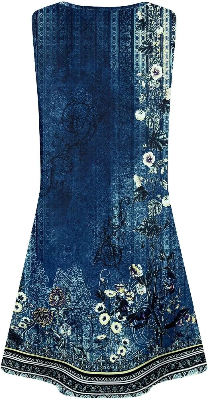 Short Dress for Women Spring Sundress Beach Dresses Sleeveless Tank Dress Cover Up Aline Summer Dress with Pocket