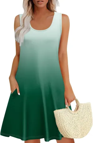 Short Dresses for Women Spring Mini Sun Dress Boho Dress Sleeveless Tank Dress Cover Up Elegant Floral Print Summer