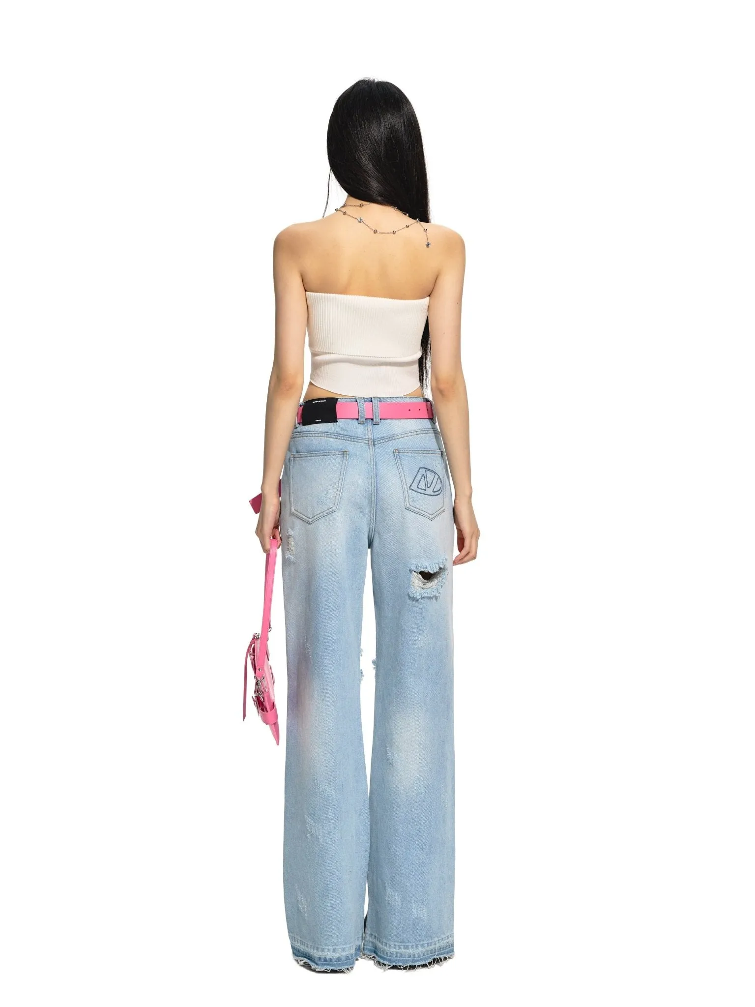 Short Knitted Denim Bustier Camisole White