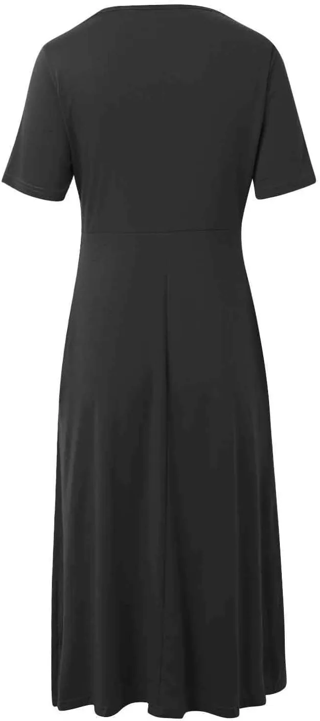 Short Sleeve Dress for Women with Pockets Casual Summer Wrap V Neck Short Sleeve Flowy Vacation Beach Midi Dress