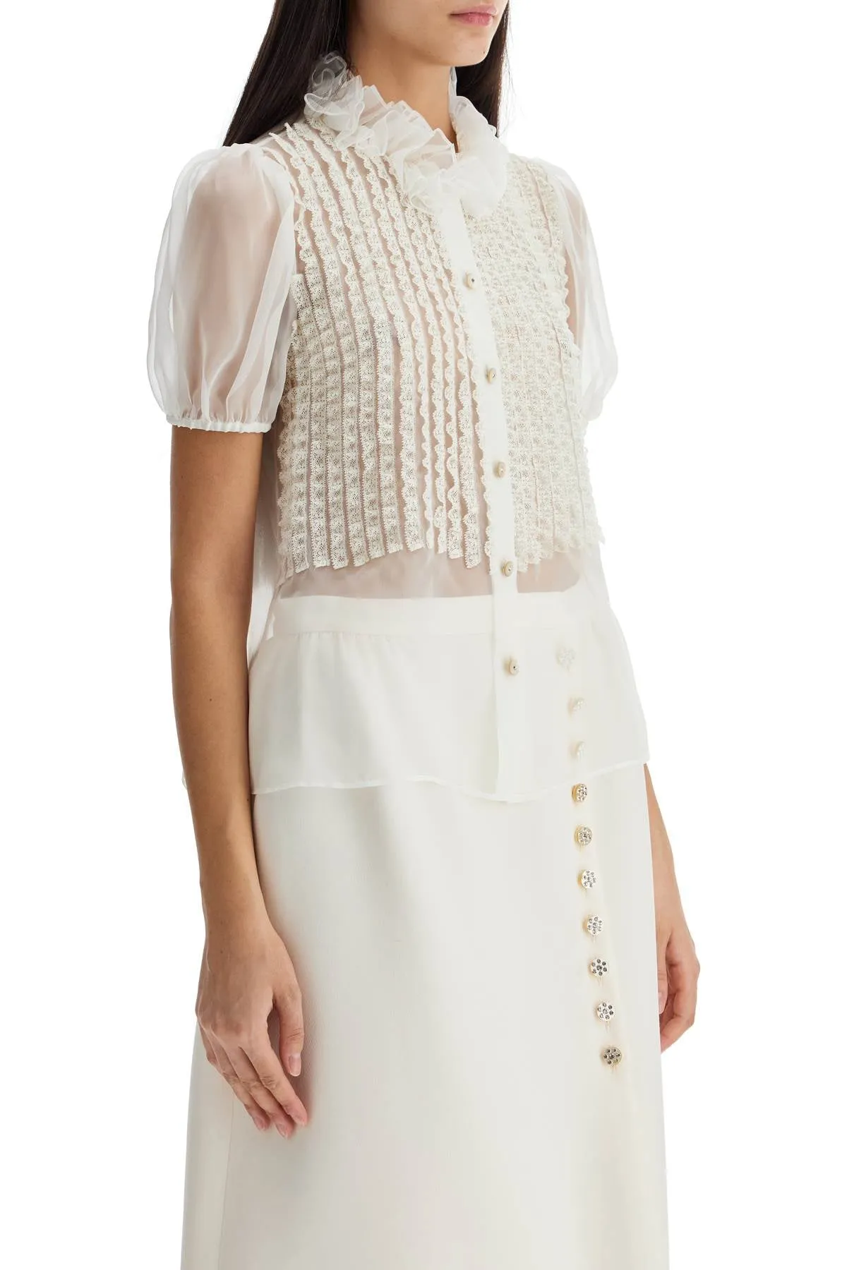 short-sleeved chiffon blouse 6B3AA0A52UP OLD IVORY