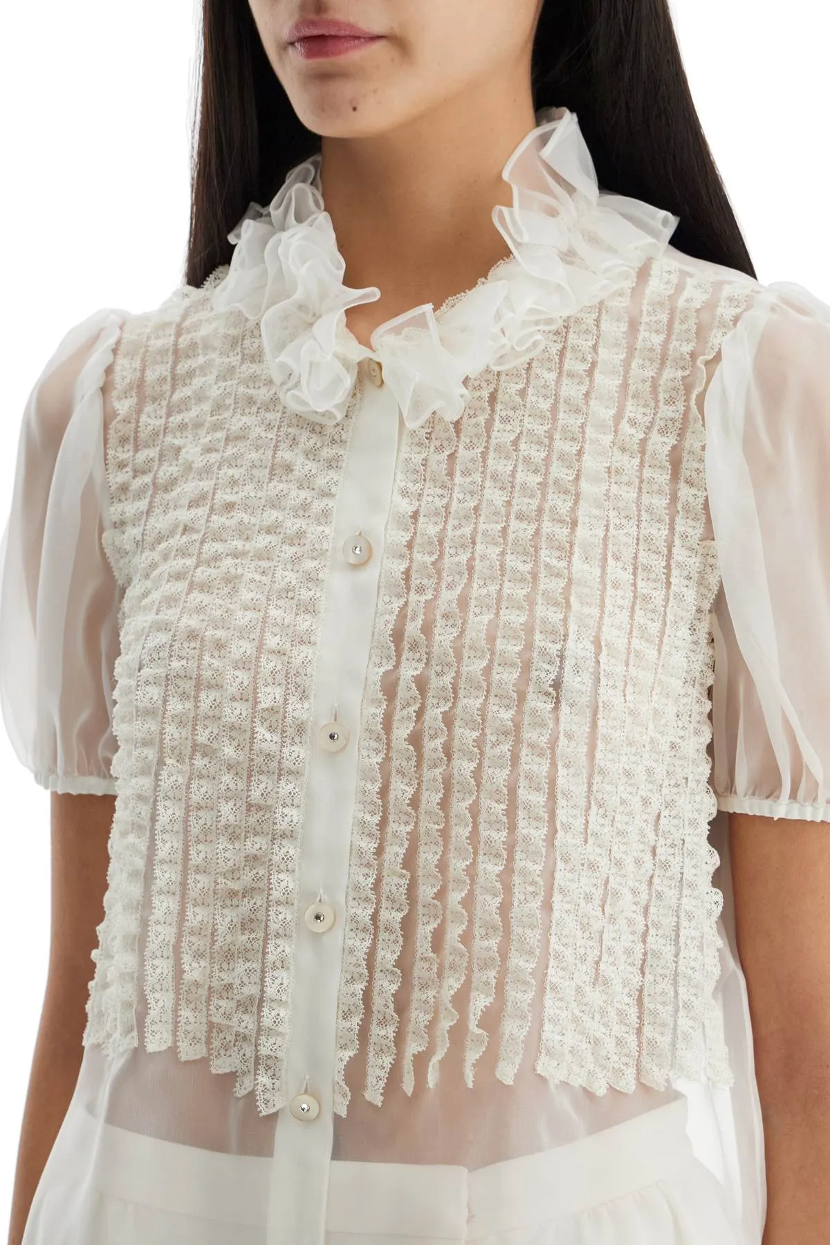short-sleeved chiffon blouse 6B3AA0A52UP OLD IVORY