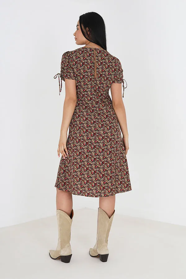Short Sleeved V-neck Dress with Tie Sleeves