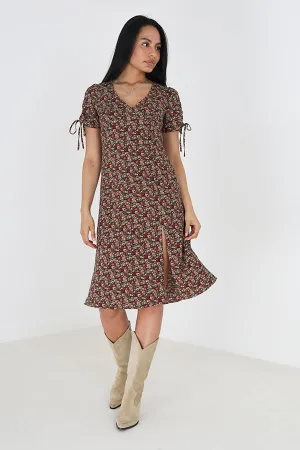 Short Sleeved V-neck Dress with Tie Sleeves