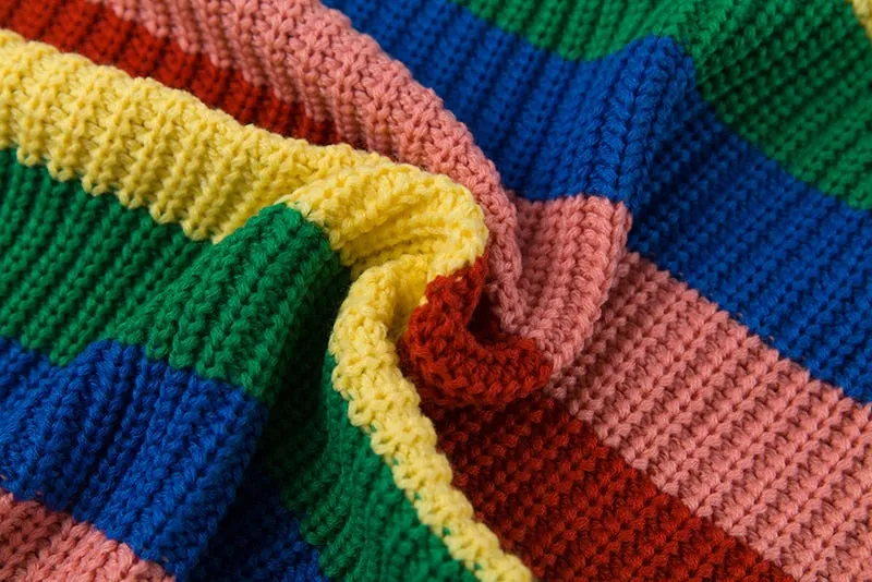Simenual Rainbow turtleneck sweaters women winter 2018 jumpers knitted clothes fashion striped oversized pullover female sale
