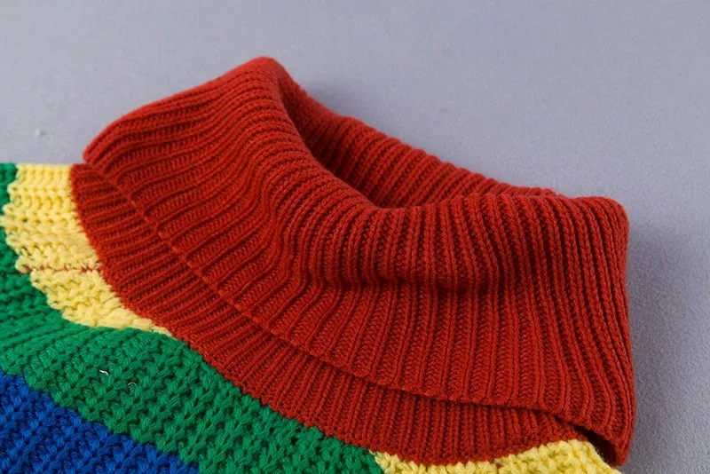 Simenual Rainbow turtleneck sweaters women winter 2018 jumpers knitted clothes fashion striped oversized pullover female sale