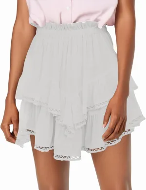 Skirts for Women Lace Pleated Ruffles Asymmetrical Flowy Skirt Elastic Waist Summer Beach Casual Mini Skirt