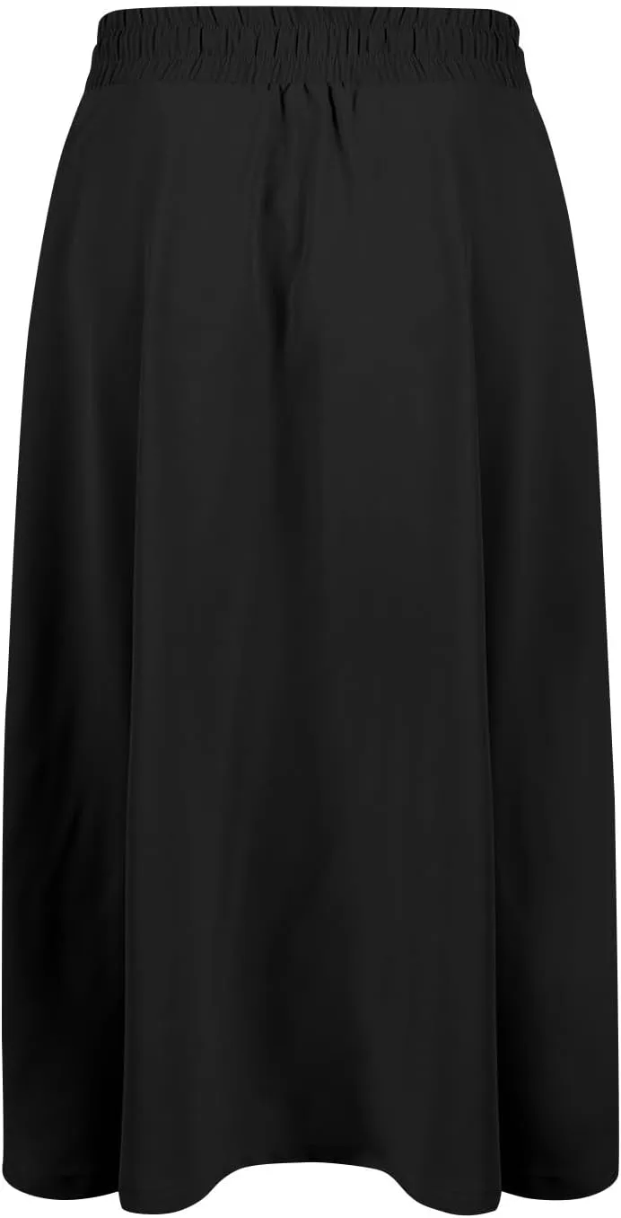 Skirts for Work Summer Drawstring Elastic High Waist Midi Skirt Elegant A-Line Pleated Skirts Below Knee with Pockets