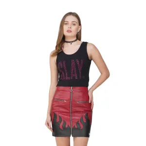 SLAY. Women's Pink Crystal Embellished Black Tank Top