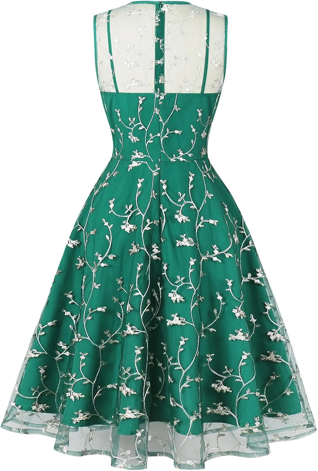 Sleeveless Floral Embroidery Dress for Women Flower Embroidery Tulle Prom Dress Mesh Illusion Keyhole Wedding Party Tea Dress