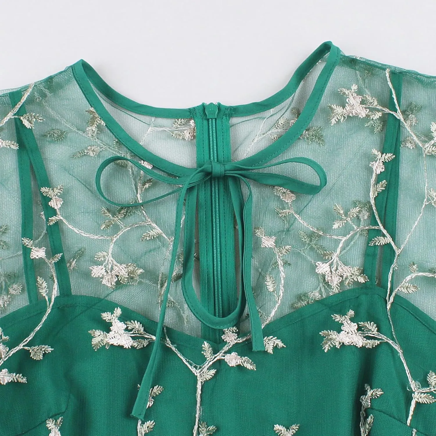 Sleeveless Floral Embroidery Dress for Women Flower Embroidery Tulle Prom Dress Mesh Illusion Keyhole Wedding Party Tea Dress
