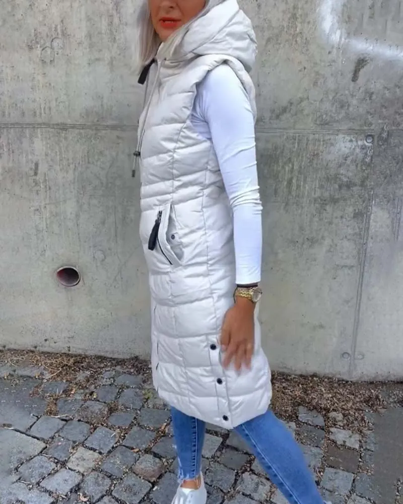Sleeveless hooded zip-up casual padded jacket
