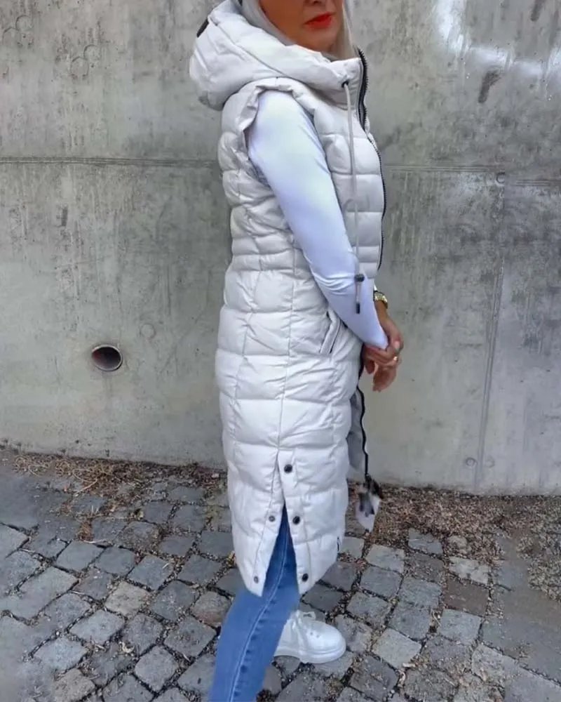 Sleeveless hooded zip-up casual padded jacket