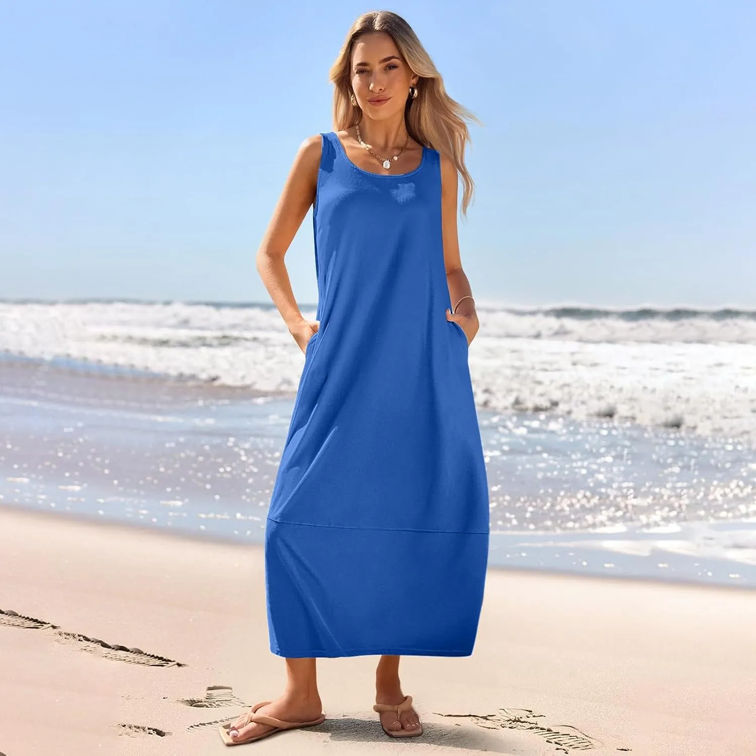 Sleeveless Maxi Dress for Women with Pockets Casual Beach Dress Relaxed Fit Summer