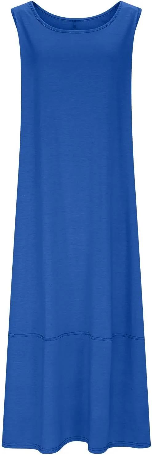 Sleeveless Maxi Dress for Women with Pockets Casual Beach Dress Relaxed Fit Summer