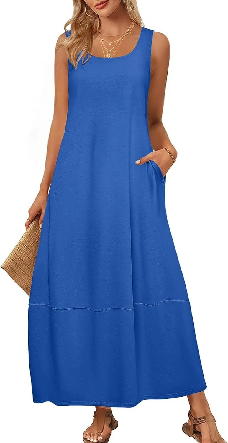 Sleeveless Maxi Dress for Women with Pockets Casual Beach Dress Relaxed Fit Summer