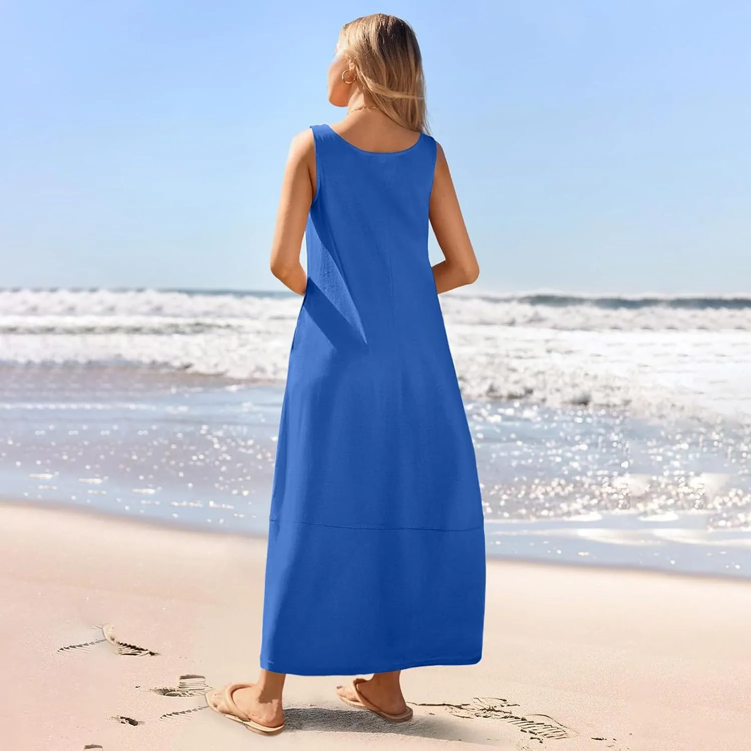 Sleeveless Maxi Dress for Women with Pockets Casual Beach Dress Relaxed Fit Summer