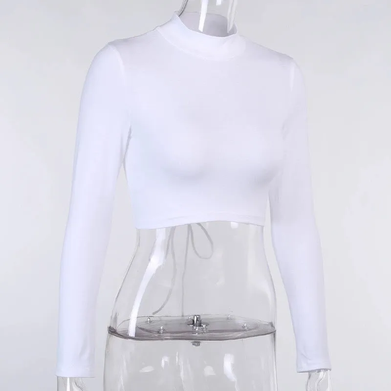 Slim Long Sleeve Open Back Hollow Bottomming Shir T for Women