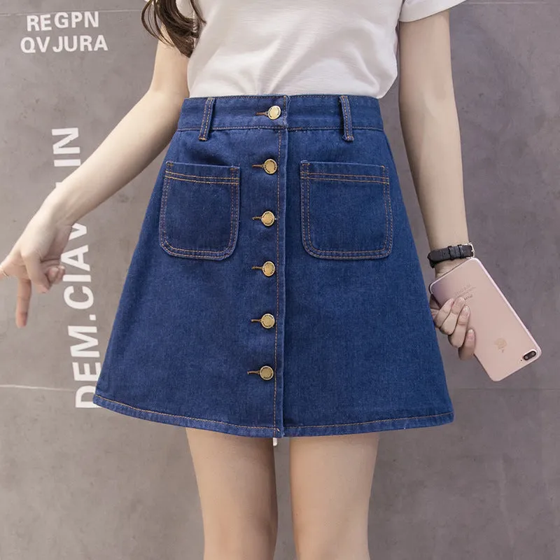 Slim Look Summer A-Line Denim Short Women Korean Skirt Single-Breasted High Waist Pants Skirt