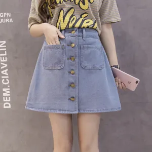 Slim Look Summer A-Line Denim Short Women Korean Skirt Single-Breasted High Waist Pants Skirt