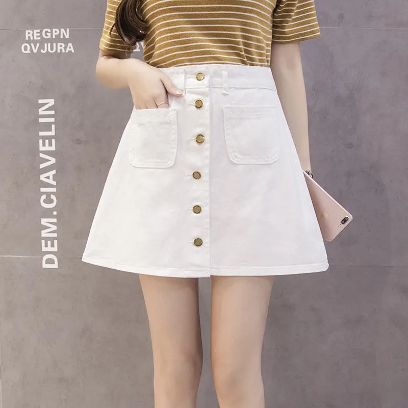 Slim Look Summer A-Line Denim Short Women Korean Skirt Single-Breasted High Waist Pants Skirt