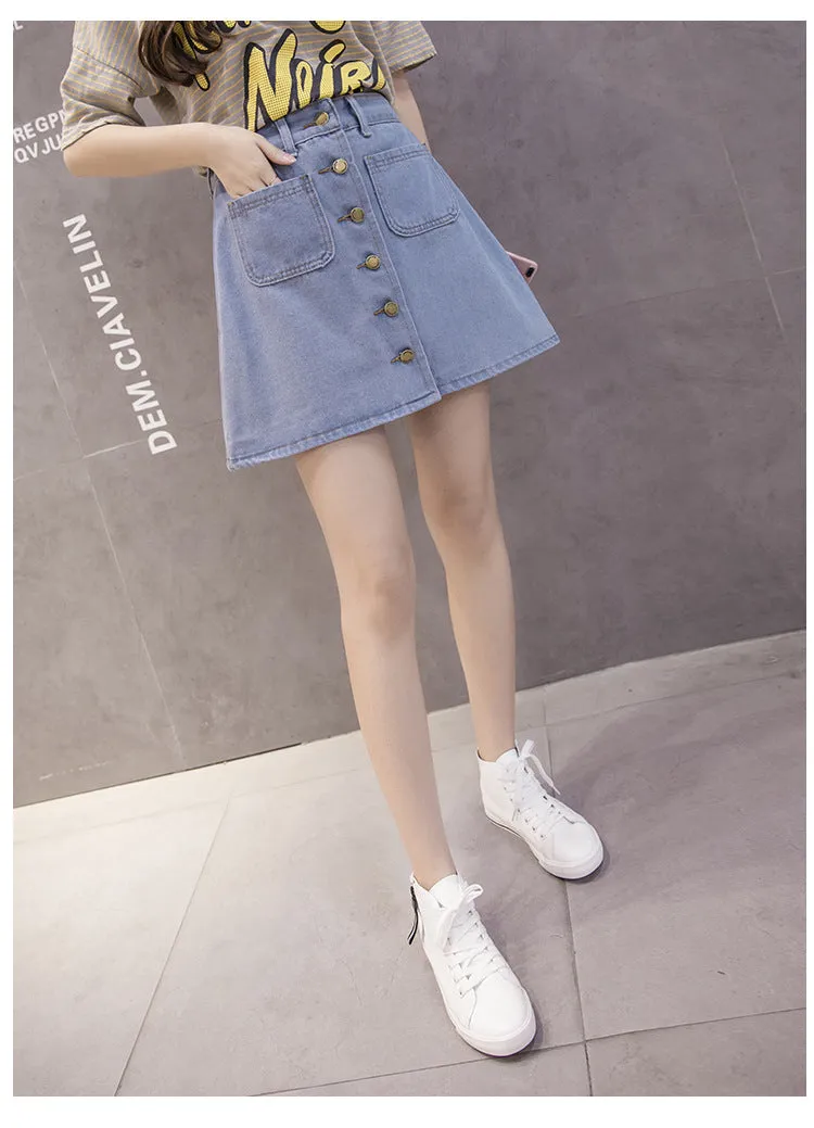 Slim Look Summer A-Line Denim Short Women Korean Skirt Single-Breasted High Waist Pants Skirt