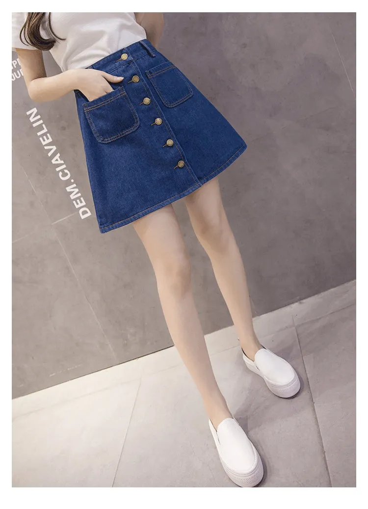Slim Look Summer A-Line Denim Short Women Korean Skirt Single-Breasted High Waist Pants Skirt