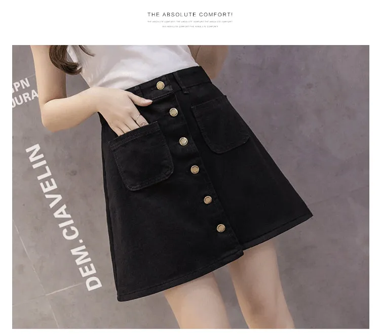 Slim Look Summer A-Line Denim Short Women Korean Skirt Single-Breasted High Waist Pants Skirt