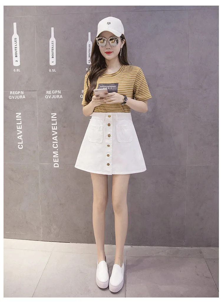 Slim Look Summer A-Line Denim Short Women Korean Skirt Single-Breasted High Waist Pants Skirt