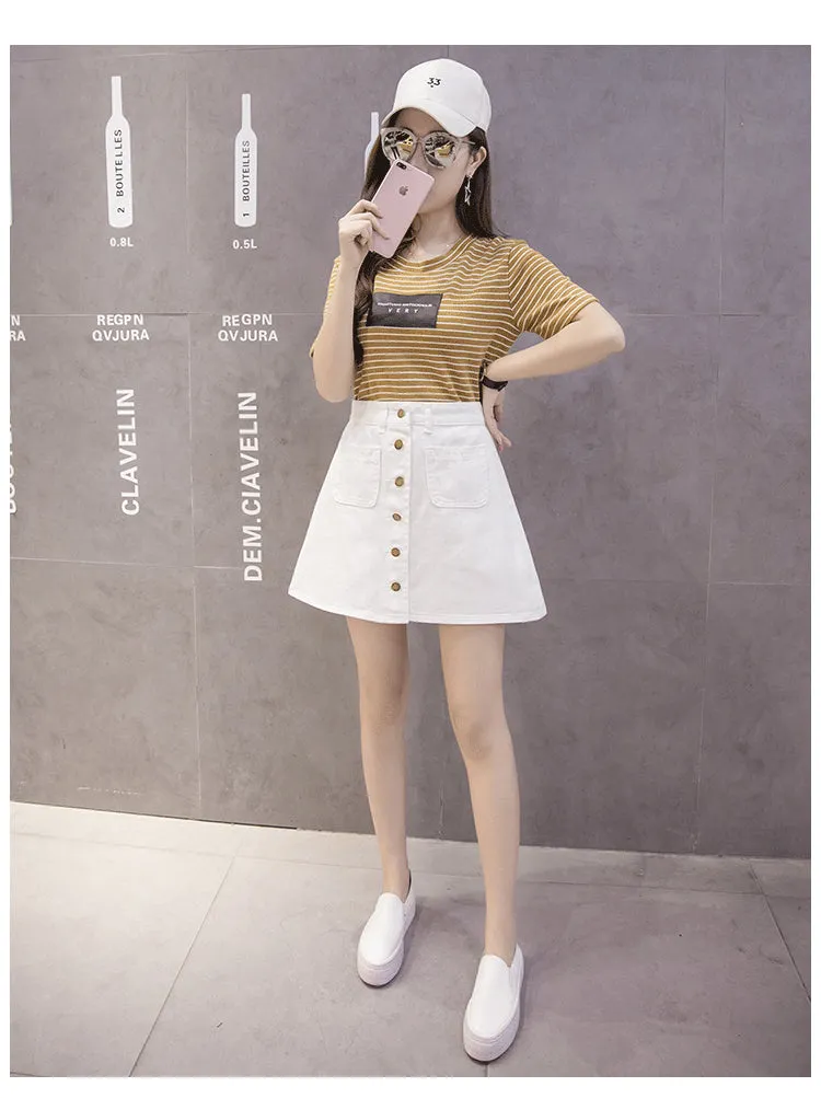 Slim Look Summer A-Line Denim Short Women Korean Skirt Single-Breasted High Waist Pants Skirt