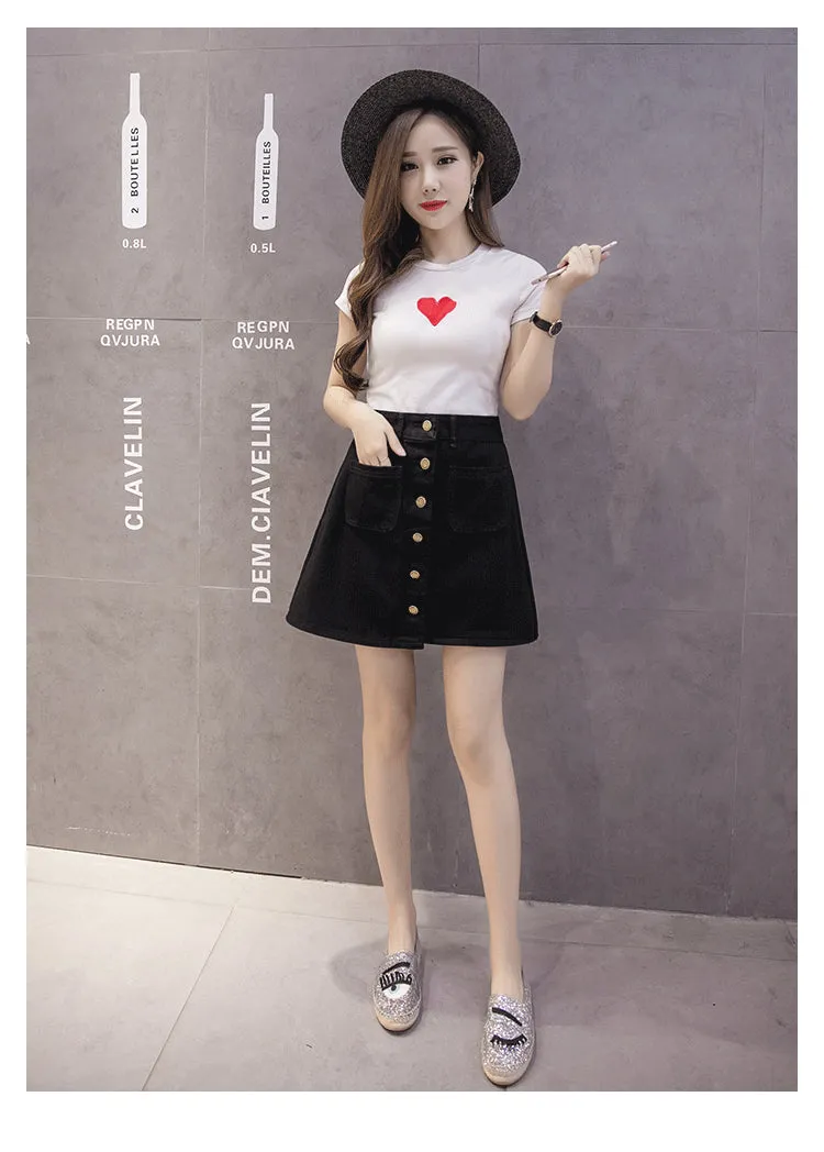 Slim Look Summer A-Line Denim Short Women Korean Skirt Single-Breasted High Waist Pants Skirt